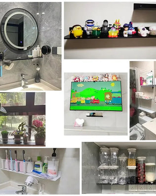 Bath Storage Rack Wall Shelves Floating Matt Black Bathroom Kitchen Mirror Metal Shower Organizer Home Accessories No Drill - Problems Solved