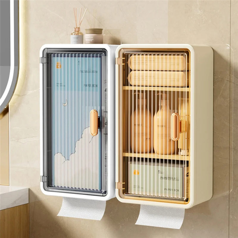 SOFT-Wall-Mounted Bathroom Shelf With Waterproof Tissue Box ,Multifunctional Storage Rack For Toiletries, Shampoo Organizer - Problems Solved