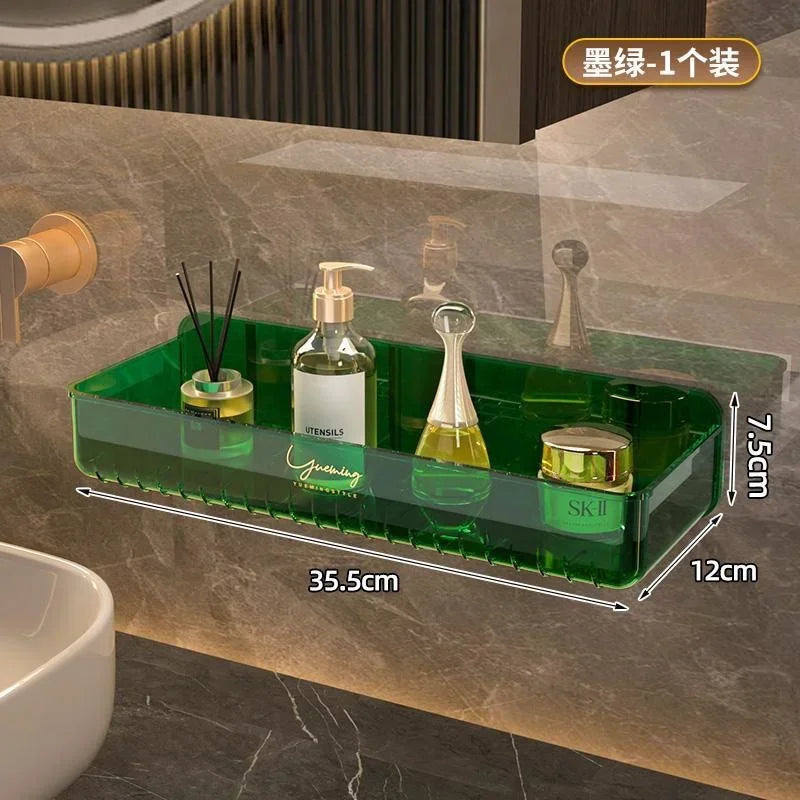 Bathroom White Shelf Rack Wall-mounted Washbasin No-punch Washroom Wall Mounted Cosmetic Storage Transparent Shelf Organiser - Problems Solved