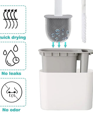 Wall Hanging Toilet Brush with Holder Long Handled Silicone Toilet Brush Soft Bristles WC Cleaning Brush Bathroom Accessories - Problems Solved