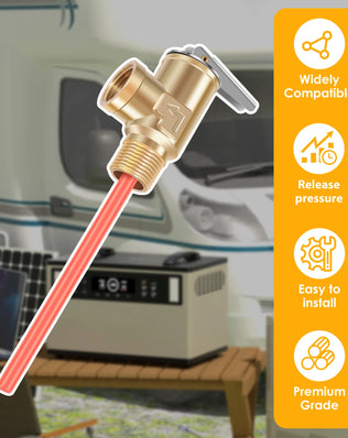 1/2" NPT or 3/4" NPT RV Temperature and Pressure Relief Valve Brass RV Water Heater Temperature and Pressure Relief Valve - Problems Solved