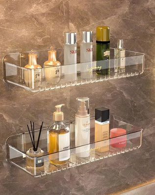 Bathroom White Shelf Rack Wall-mounted Washbasin No-punch Washroom Wall Mounted Cosmetic Storage Transparent Shelf Organiser - Problems Solved