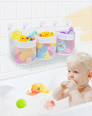Bathroom Kids Toy Storage Bag - Multi-Compartment Wall Hanging Organizer with Drainage Holes, Large Capacity & Anti-Mold Mesh - Problems Solved