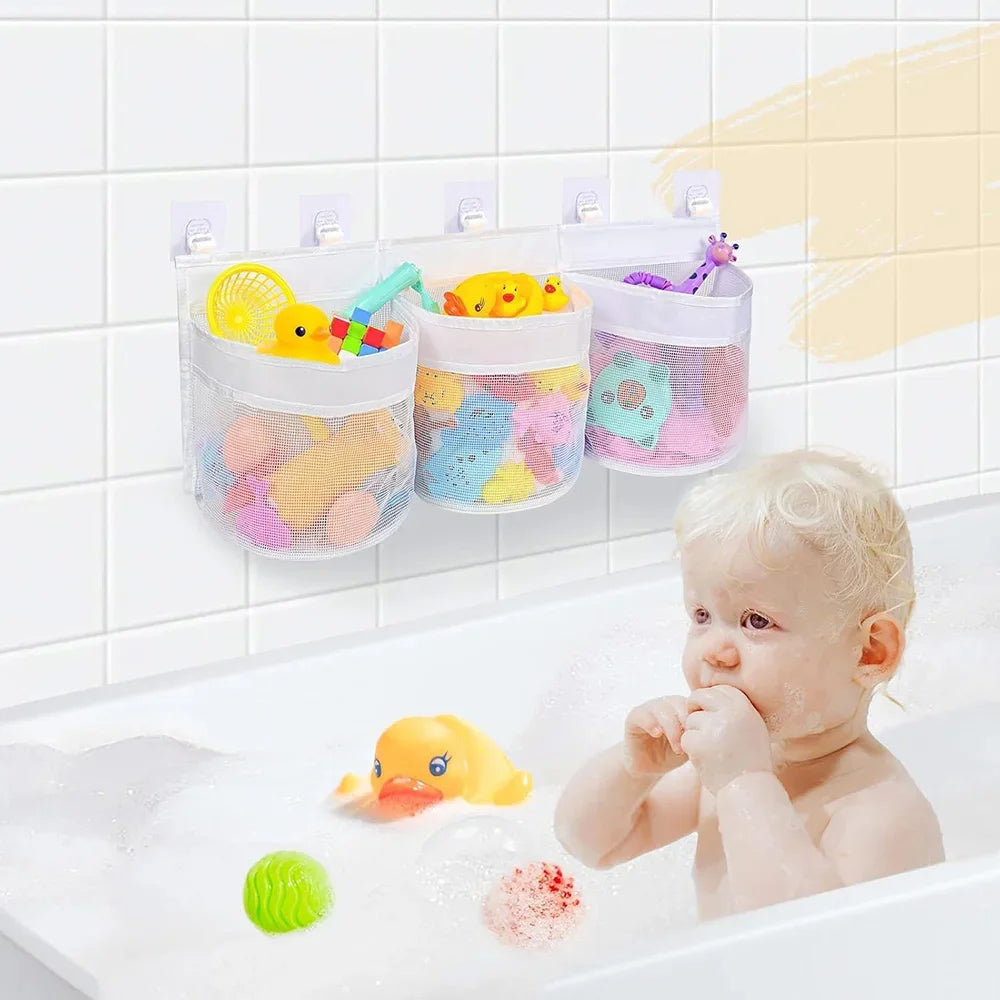 Bathroom Kids Toy Storage Bag - Multi-Compartment Wall Hanging Organizer with Drainage Holes, Large Capacity & Anti-Mold Mesh - Problems Solved