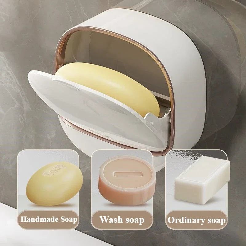 Bathroom Drain Soap Box Wall Mounted ABS Soap Box with Lid Waterproof Soap Dish Dishes Storage Box Travel Organizer Case Storage - Problems Solved