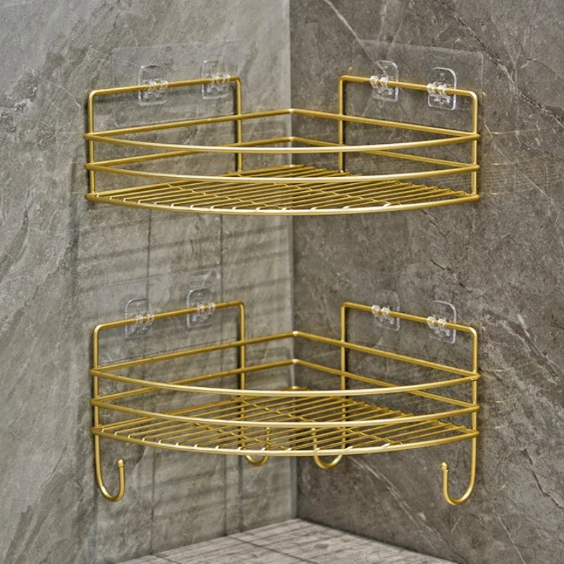 Bathroom Shelf Wall Mounted Corner Storage Shelves Shampoo Holder Cosmetic Rack Iron Shower Drain Basket Bathroom Organizer - Problems Solved