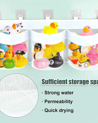 Bathroom Kids Toy Storage Bag - Multi-Compartment Wall Hanging Organizer with Drainage Holes, Large Capacity & Anti-Mold Mesh - Problems Solved