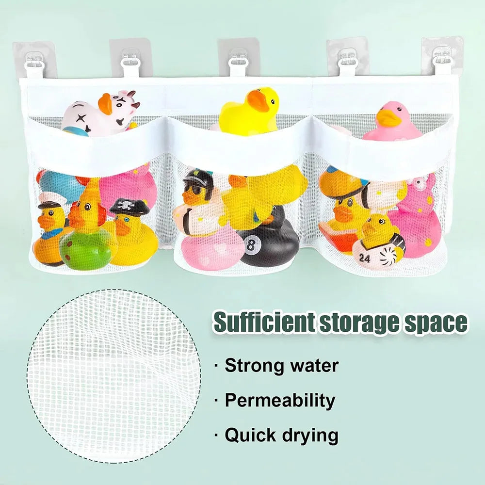 Bathroom Kids Toy Storage Bag - Multi-Compartment Wall Hanging Organizer with Drainage Holes, Large Capacity & Anti-Mold Mesh - Problems Solved