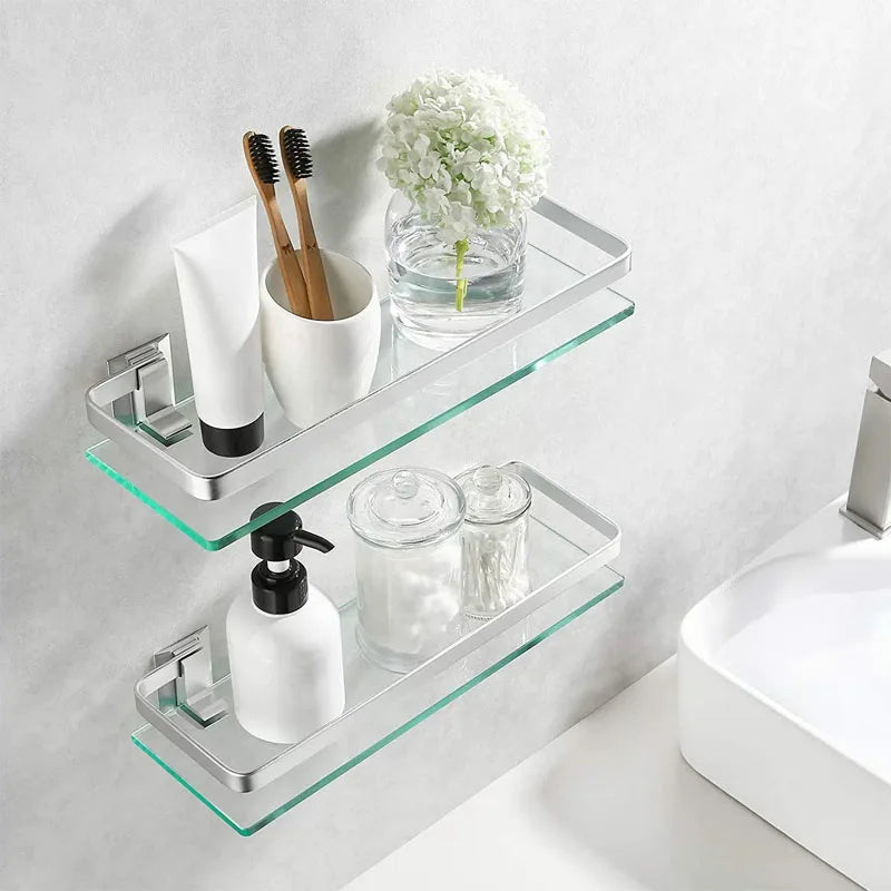 Glass Shelf Bathroom Items Bore Storage Shower Organiser Accessories Organizers Wall Shelves Hardware Fixture Home Improvement - Problems Solved