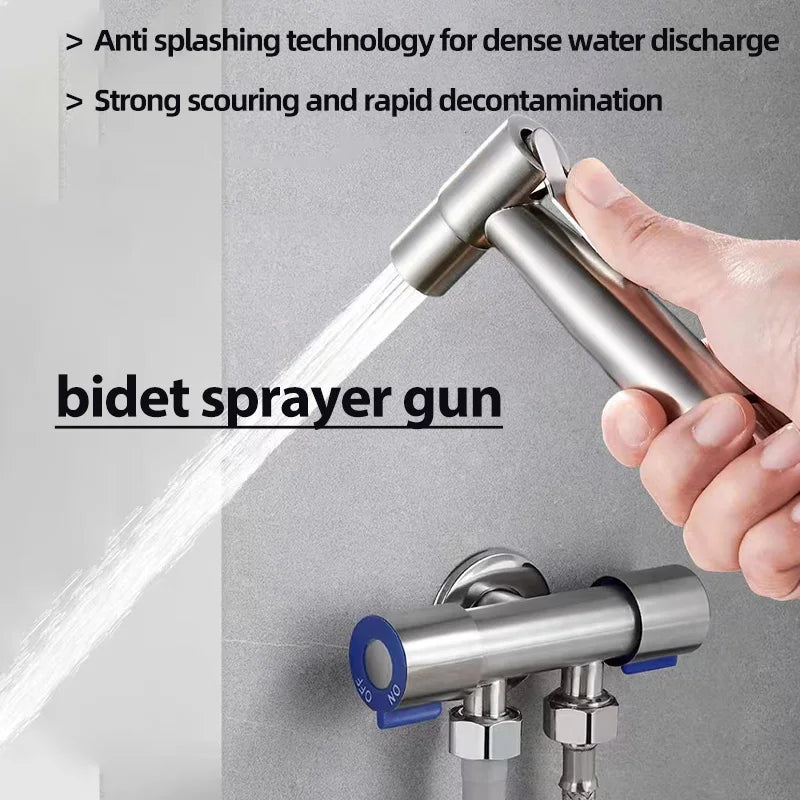Bathroom toilet matching bidet spray set, one in two out double control double out faucet, with 1.5M flexible hose - Problems Solved