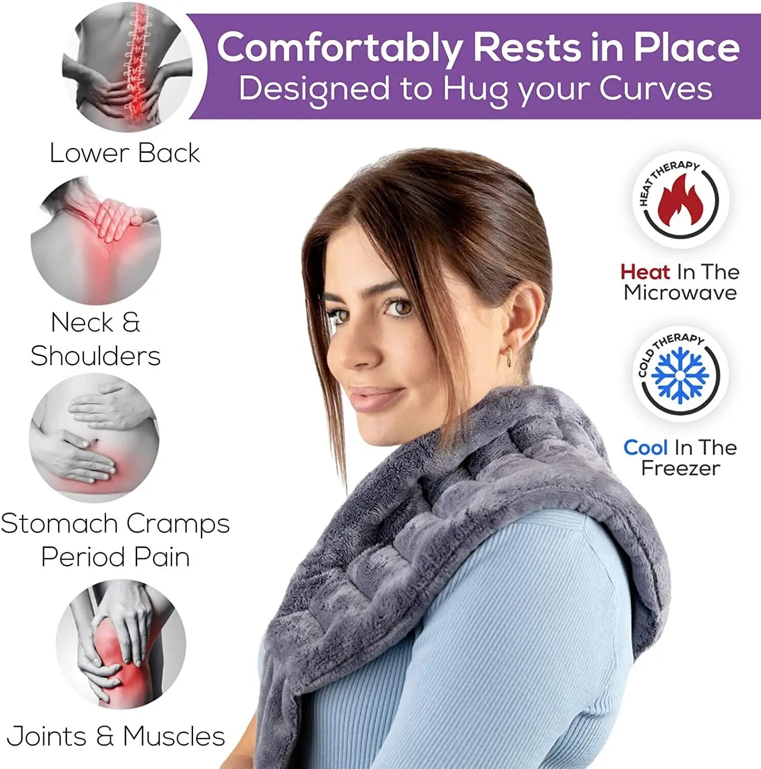 Pain Relief Heating Pad Microwave Hot Wrap Belt Double Sided Fleece for Neck Shoulder Back Soothing Muscle Ache Home Use - Problems Solved