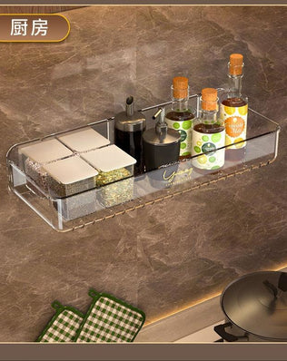 Bathroom White Shelf Rack Wall-mounted Washbasin No-punch Washroom Wall Mounted Cosmetic Storage Transparent Shelf Organiser - Problems Solved