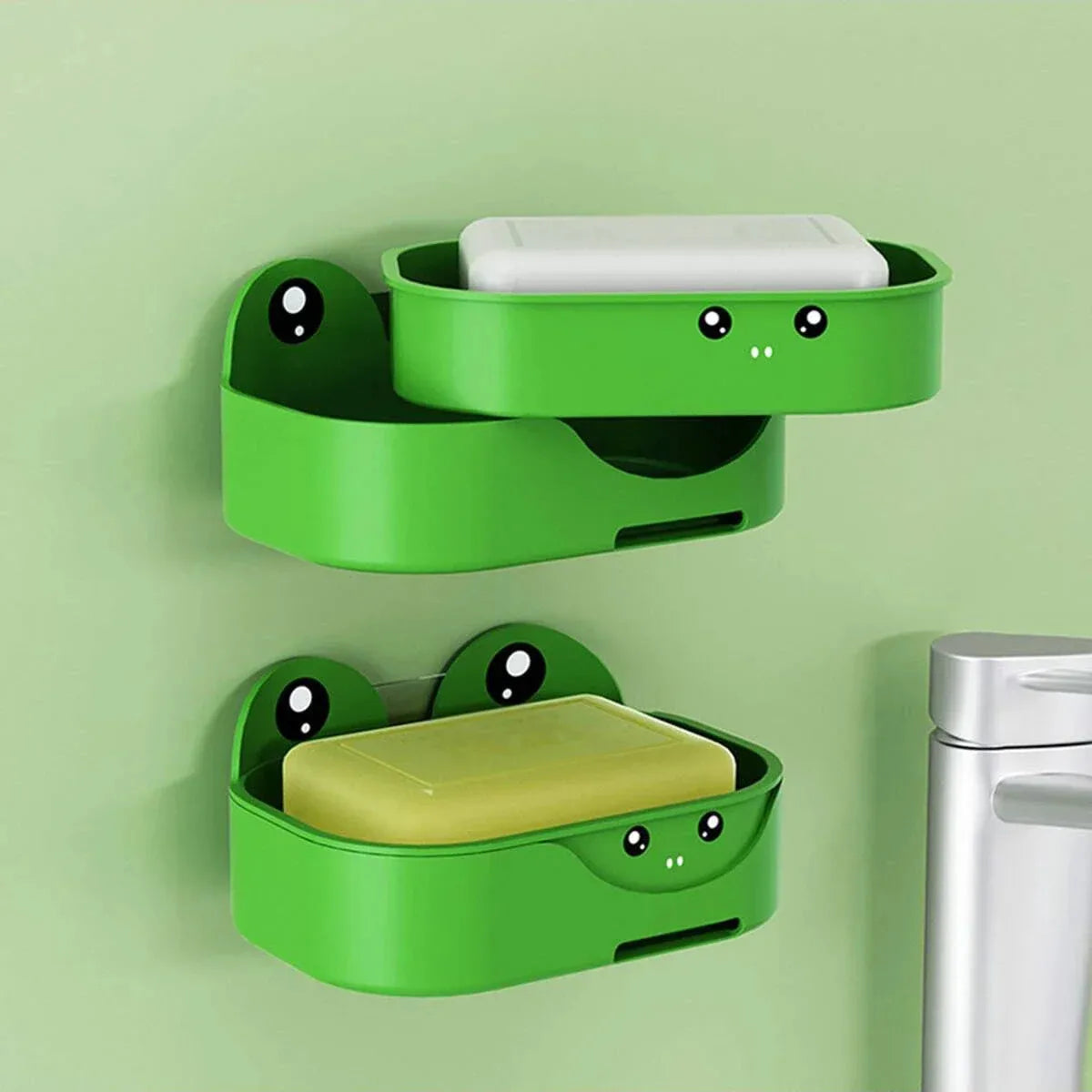 Creative and Adorable Double-Layer Frog-Shaped Bathroom Organizer with Waterproof Drainage - Home, Kids, and Student Essentials - Problems Solved