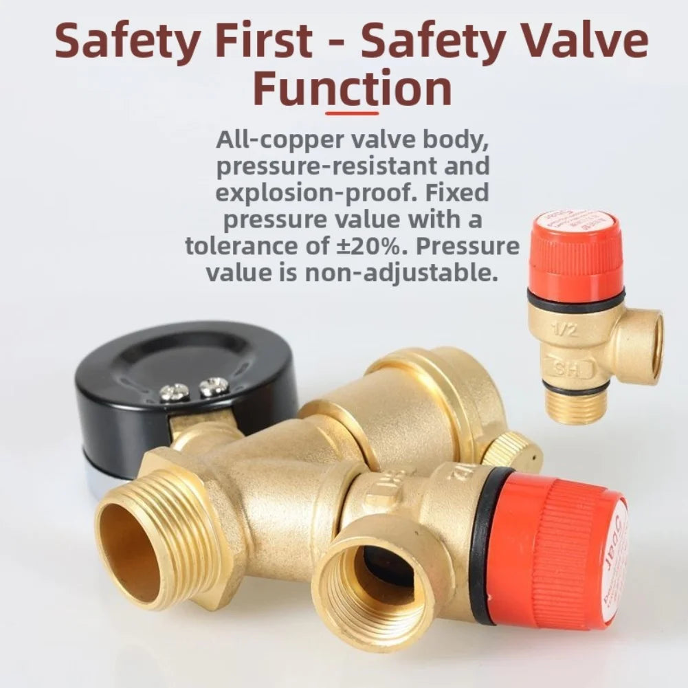 1/2'' 3/4'' 1'' Boiler Safety Group Brass Safety Valve Pressure Relief Valve With Pressure Gauge For Heating System Water Heater - Problems Solved