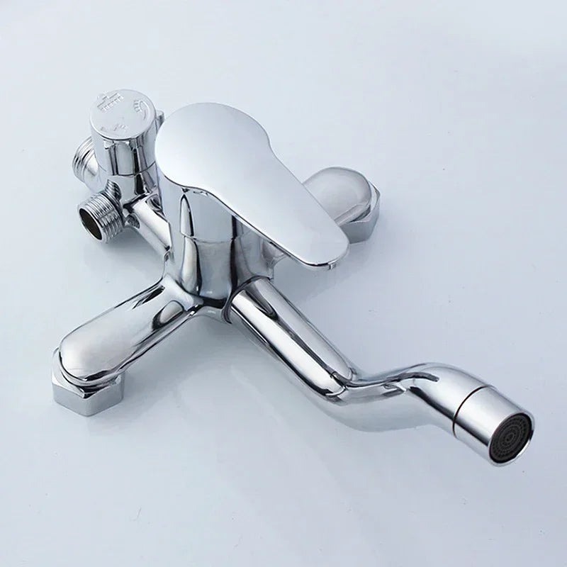 Wall-mounted Problems Solved bathroom mixer tap with three modes, hot and cold water, for bathtub shower accessories with adjustable flow.