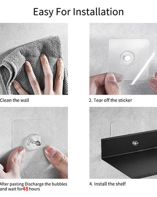 Bath Storage Rack Wall Shelves Floating Matt Black Bathroom Kitchen Mirror Metal Shower Organizer Home Accessories No Drill - Problems Solved