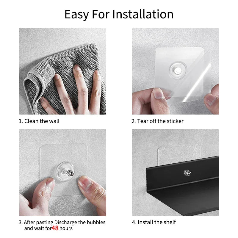 Bath Storage Rack Wall Shelves Floating Matt Black Bathroom Kitchen Mirror Metal Shower Organizer Home Accessories No Drill - Problems Solved