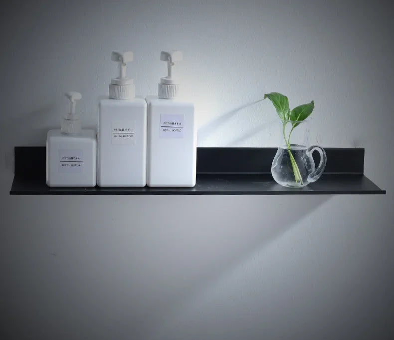 Bath Storage Rack Wall Shelves Floating Matt Black Bathroom Kitchen Mirror Metal Shower Organizer Home Accessories No Drill - Problems Solved