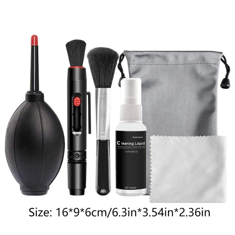 6-in-1 Camera Cleaning Kits Professional Air Blower DSLR Lens Cloth Pen Brush Cleaning Tool for CCD Sensor Lens Keyboards - Problems Solved