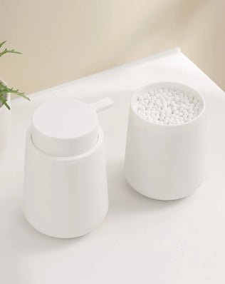 Bathroom Accessory Set - 2-Piece Soap Dispenser and Cup for Bathroom Vanity Decor in Matte Black - Problems Solved
