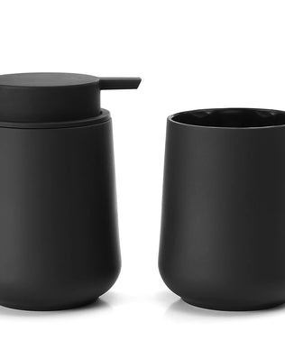 Bathroom Accessory Set - 2-Piece Soap Dispenser and Cup for Bathroom Vanity Decor in Matte Black - Problems Solved