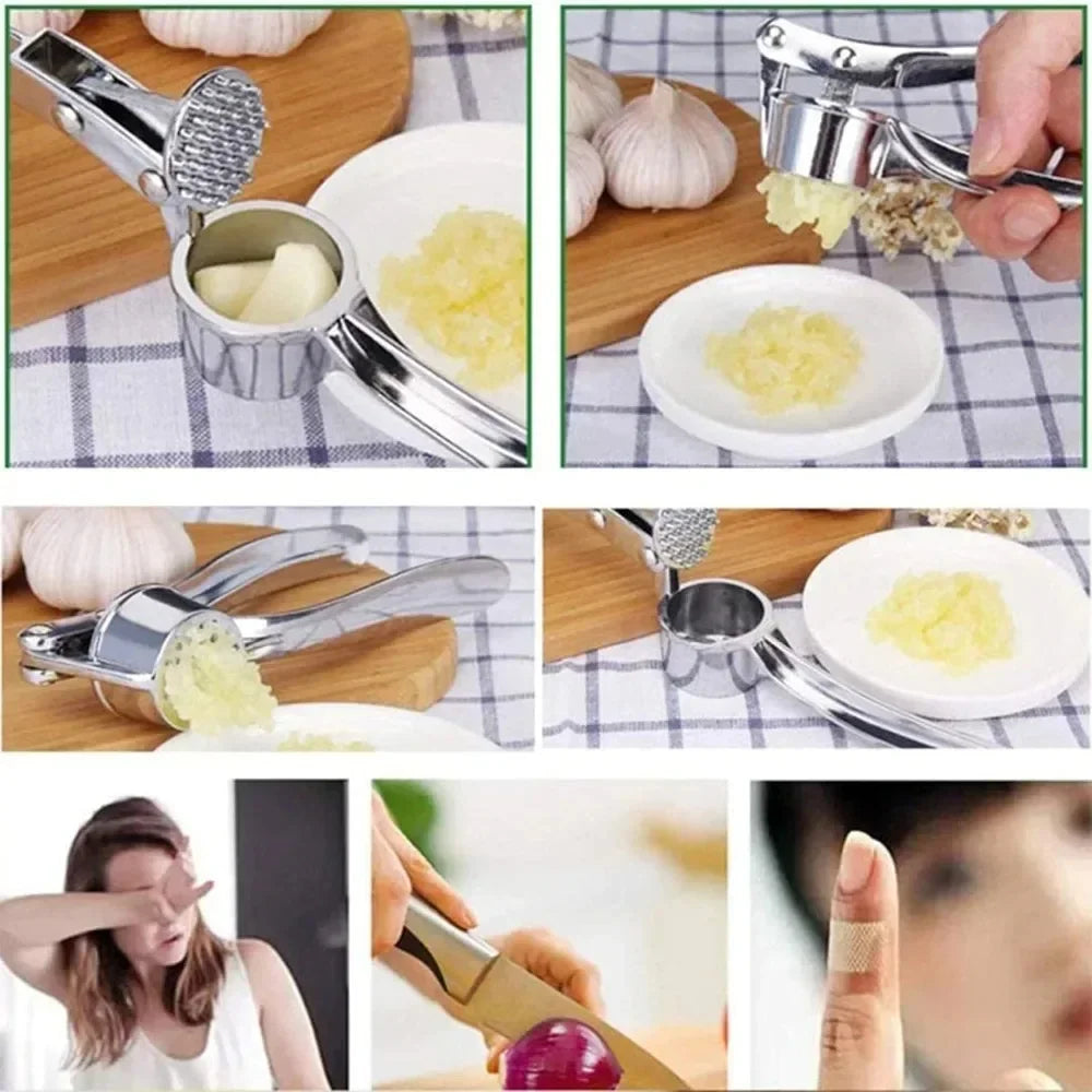 Kitchen Gadgets Garlic Press Stainless Steel Garlic Mincer Garlic Peeler and Cleaning Brush Ginger Peeler Household Tools - Problems Solved