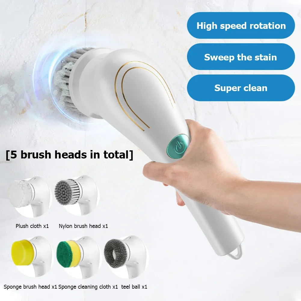 Household Cleaning Brush Multifunction USB 5 in 1 Bathroom - Problems Solved