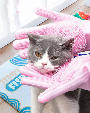 Pet Grooming Cleaning Gloves Dog Cat Bathing Shampoo Glove Scrubber Magic Dishwashing Cleanner Sponge Silicon Hair Removal Glove - Problems Solved
