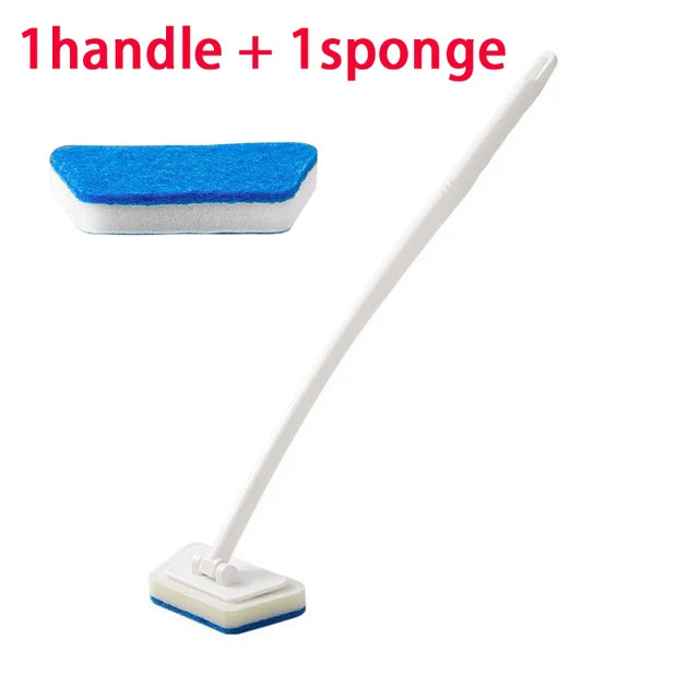 Problems Solved bathroom sponge cleaning brush with long handle, multi-functional tool for effective bathroom cleaning.