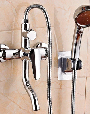 Wall-mounted bathroom mixer tap by Problems Solved with three adjustable modes for hot and cold water, suitable for bathtubs.