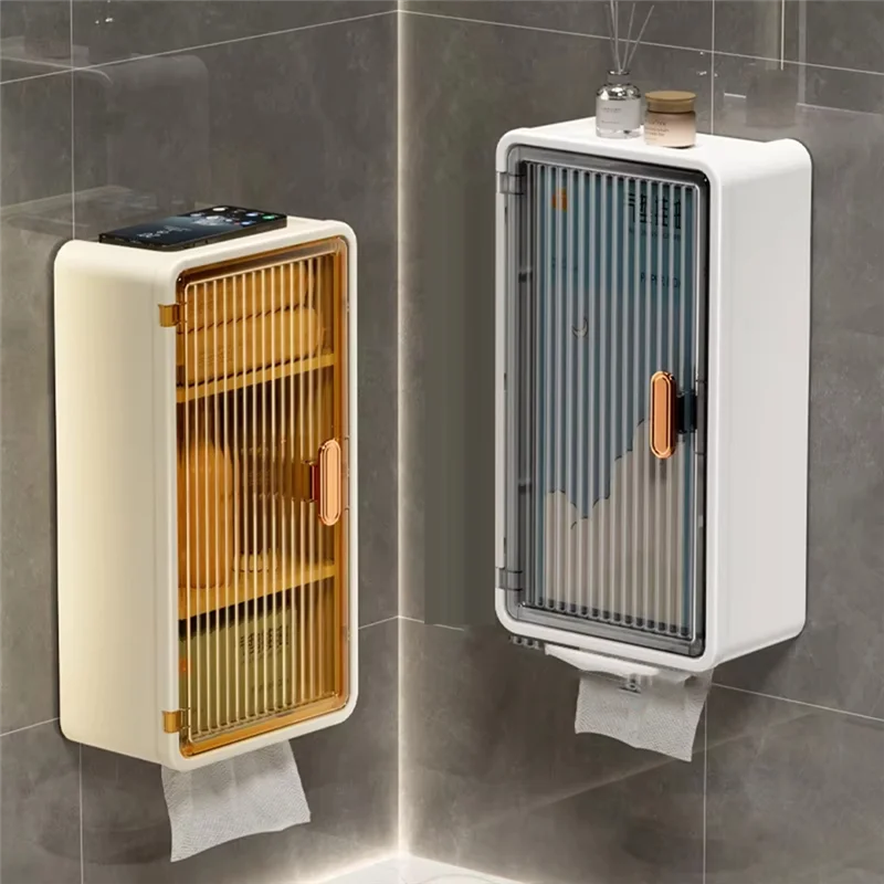SOFT-Wall-Mounted Bathroom Shelf With Waterproof Tissue Box ,Multifunctional Storage Rack For Toiletries, Shampoo Organizer - Problems Solved