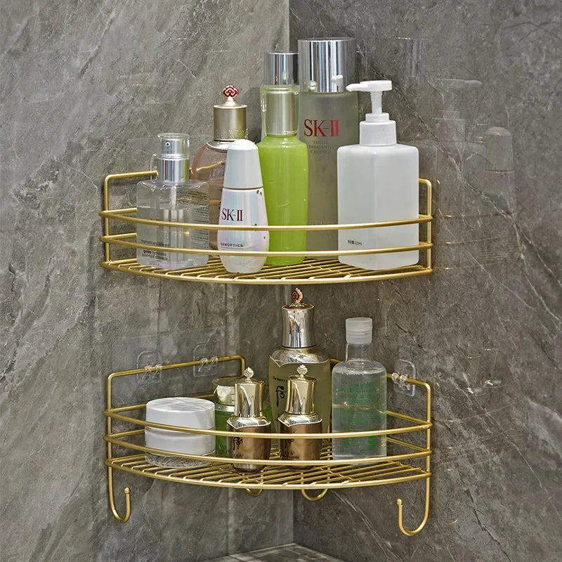 Bathroom Shelf Wall Mounted Corner Storage Shelves Shampoo Holder Cosmetic Rack Iron Shower Drain Basket Bathroom Organizer - Problems Solved