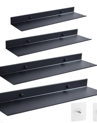 Bath Storage Rack Wall Shelves Floating Matt Black Bathroom Kitchen Mirror Metal Shower Organizer Home Accessories No Drill - Problems Solved
