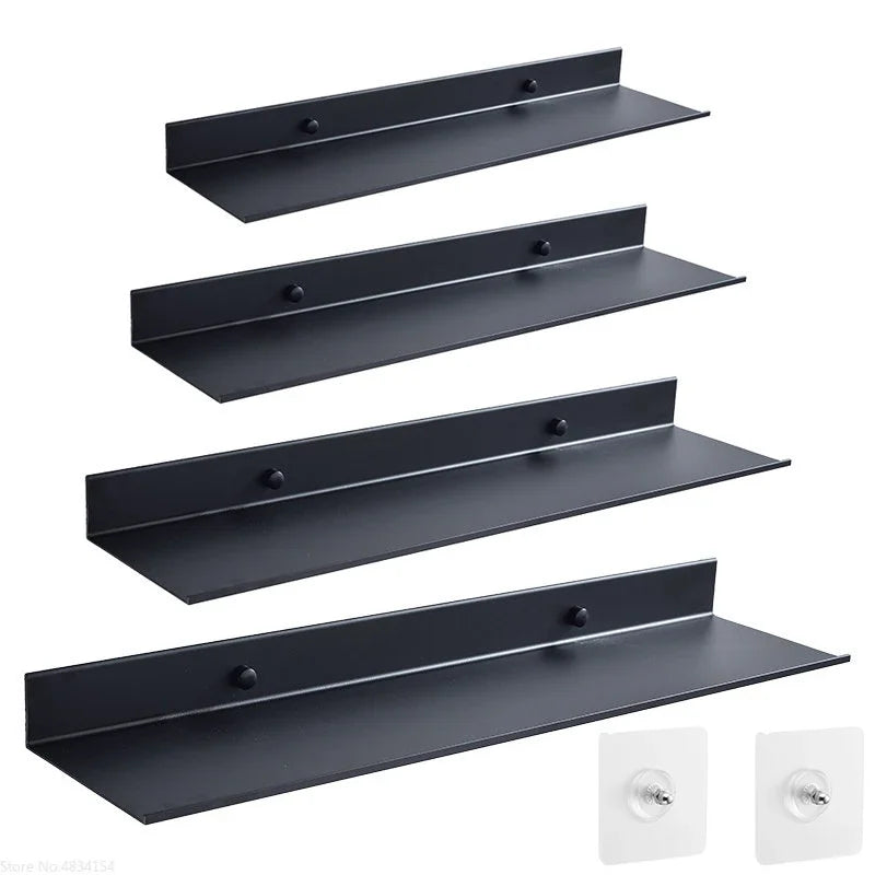 Bath Storage Rack Wall Shelves Floating Matt Black Bathroom Kitchen Mirror Metal Shower Organizer Home Accessories No Drill - Problems Solved