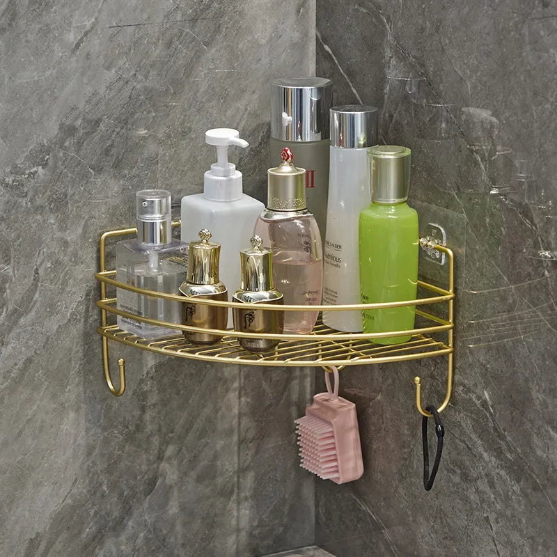 Bathroom Shelf Wall Mounted Corner Storage Shelves Shampoo Holder Cosmetic Rack Iron Shower Drain Basket Bathroom Organizer - Problems Solved