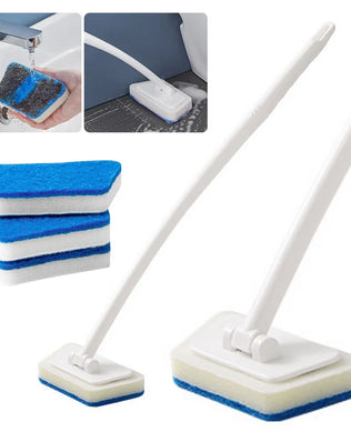Problems Solved bathroom sponge cleaning brush with long handle, multi-functional cleaning tool for bathroom surfaces.