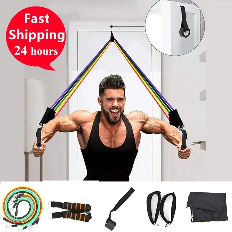 11pcs Fitness Resistance Bands Set Workout Exercise Tube Bands with Door Anchor Ankle Straps Cushioned Handles Carry Bags - Problems Solved