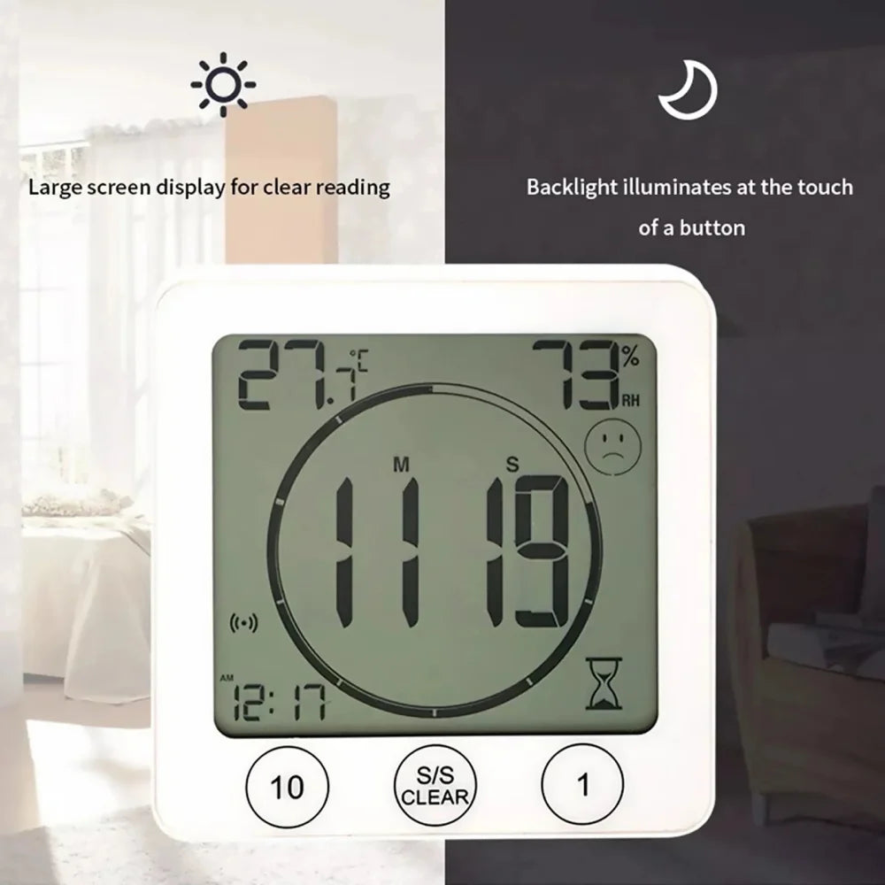 Digital Bathroom Wall Clock Shower Timer Waterproof For Water Spray LCD Screen Watch Temperature Humidity Clock For Shower Room - Problems Solved