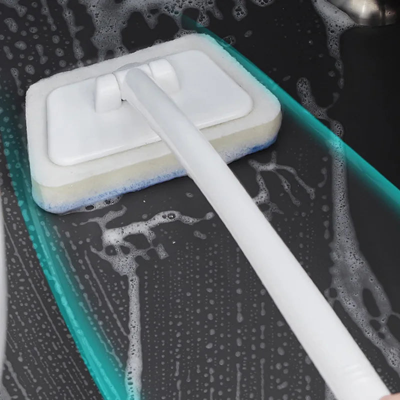Problems Solved bathroom sponge cleaning brush with long handle, multi-functional tool for easy scrubbing and cleaning.