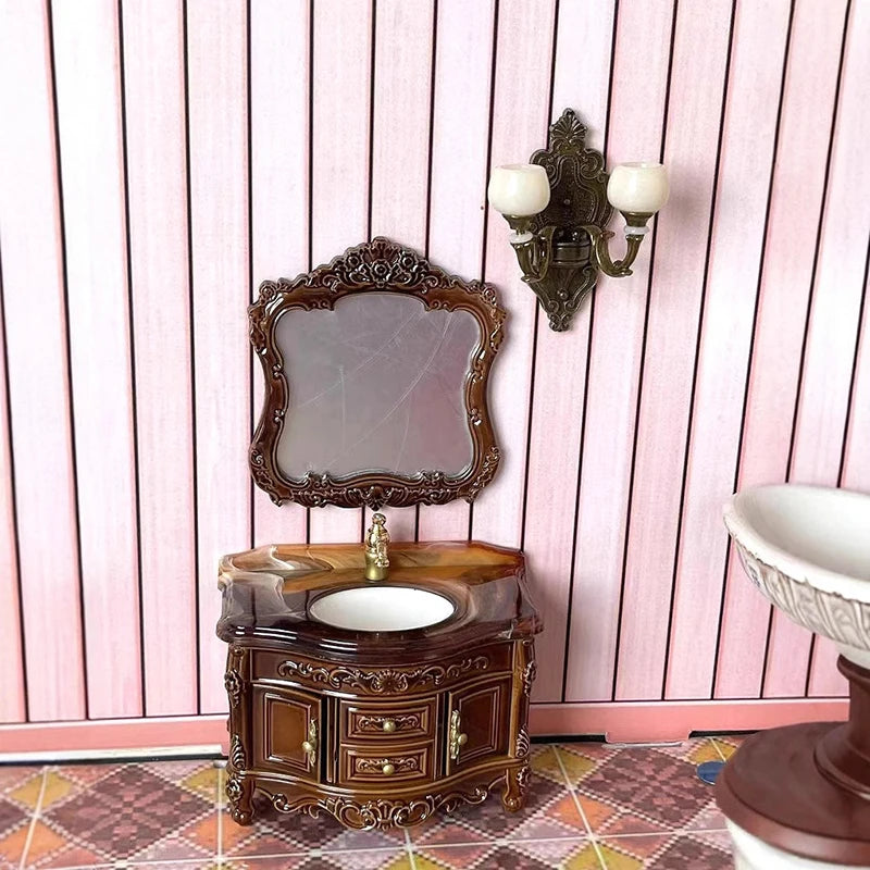 Dollhouse Decoration Accessories; Mini Bathroom Furniture with Basin, Sink and Mirror. - Problems Solved