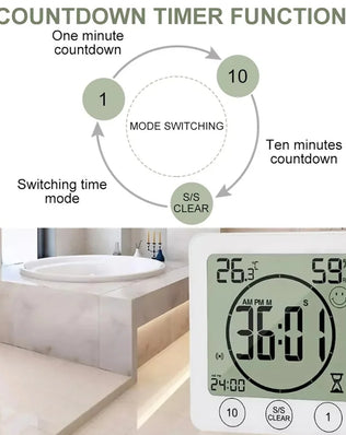 Digital Bathroom Wall Clock Shower Timer Waterproof For Water Spray LCD Screen Watch Temperature Humidity Clock For Shower Room - Problems Solved