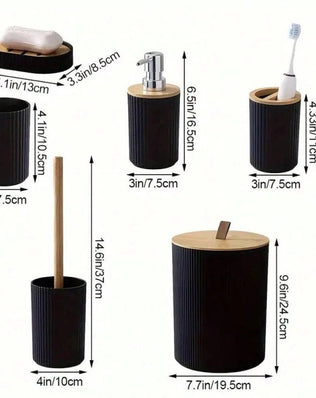 Modern Bathroom Essentials Set/Includes Toothbrush Holder, Waste Bin, Toilet Brush, Cup, Soap Dish and Soap Dispenser - Problems Solved