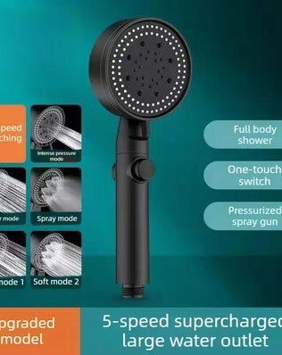Bathroom Shower Accessories  - Adjustable High Pressure Shower Head 5 Modes with Hose Water Saving One-Key Stop Spray Nozzle - Problems Solved