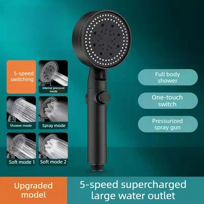 Bathroom Shower Accessories  - Adjustable High Pressure Shower Head 5 Modes with Hose Water Saving One-Key Stop Spray Nozzle - Problems Solved