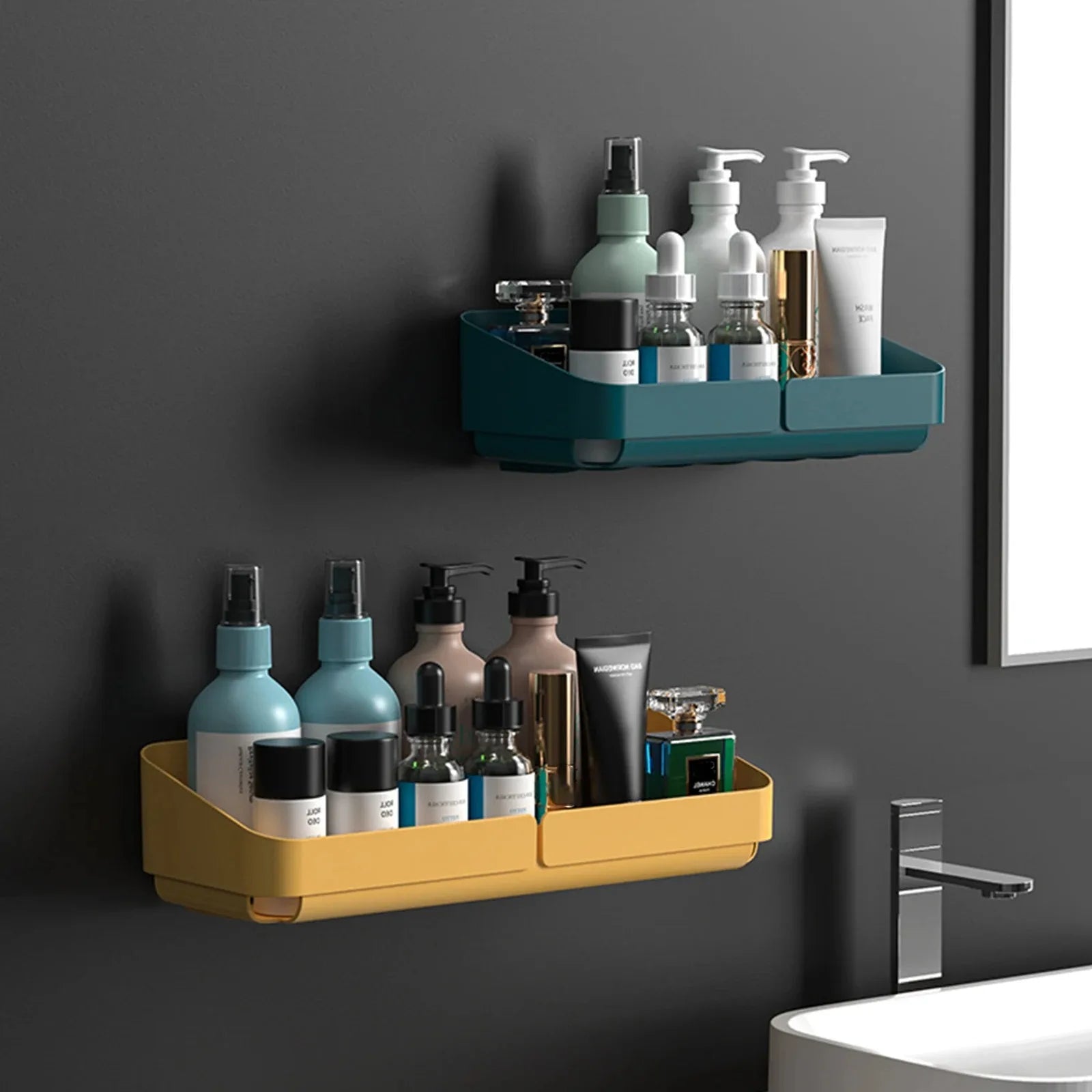 Bathroom  Kitchen Convenience Rack Shelf Makeup Storage Organizer Cosmetics Shampoo Rack Shower Shelf Wall Spice No Drilling - Problems Solved