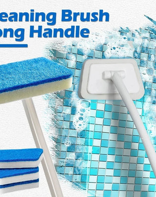 Problems Solved bathroom sponge cleaning brush with long handle, multi-functional tool for scrubbing sinks, tubs, and surfaces.