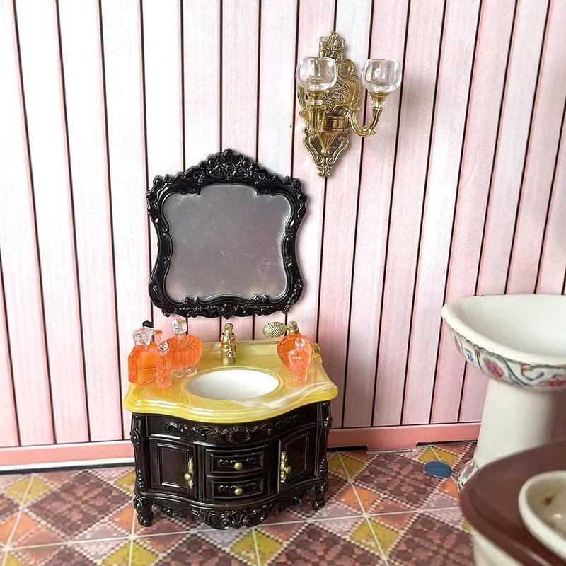 Dollhouse Decoration Accessories; Mini Bathroom Furniture with Basin, Sink and Mirror. - Problems Solved