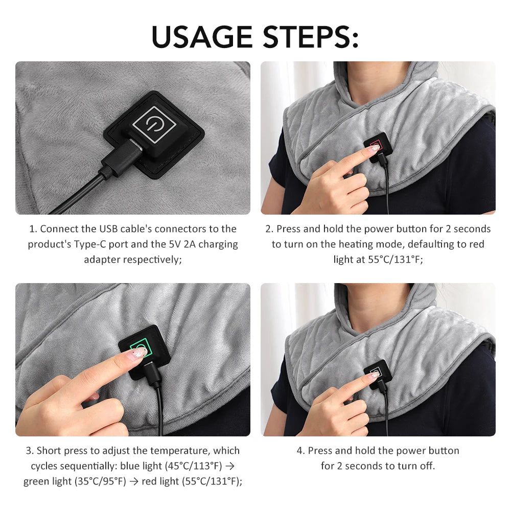 Electric Heating Shoulder Neck Pad USB Heated Back Wrap 3 Heat Level Soft Hot Compress Back Shawl Neck Shoulder Fast Heated Pad - Problems Solved