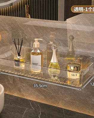 Bathroom White Shelf Rack Wall-mounted Washbasin No-punch Washroom Wall Mounted Cosmetic Storage Transparent Shelf Organiser - Problems Solved
