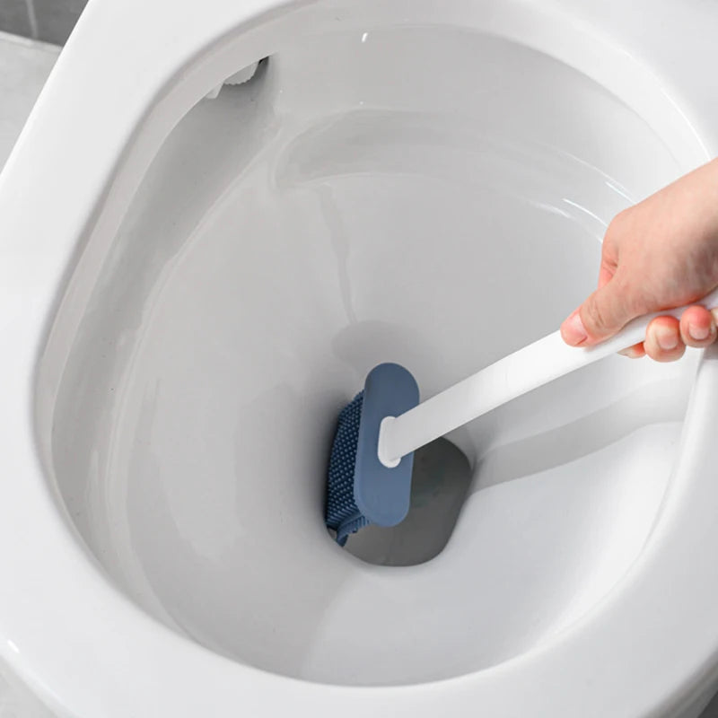 Wall Hanging Toilet Brush with Holder Long Handled Silicone Toilet Brush Soft Bristles WC Cleaning Brush Bathroom Accessories - Problems Solved